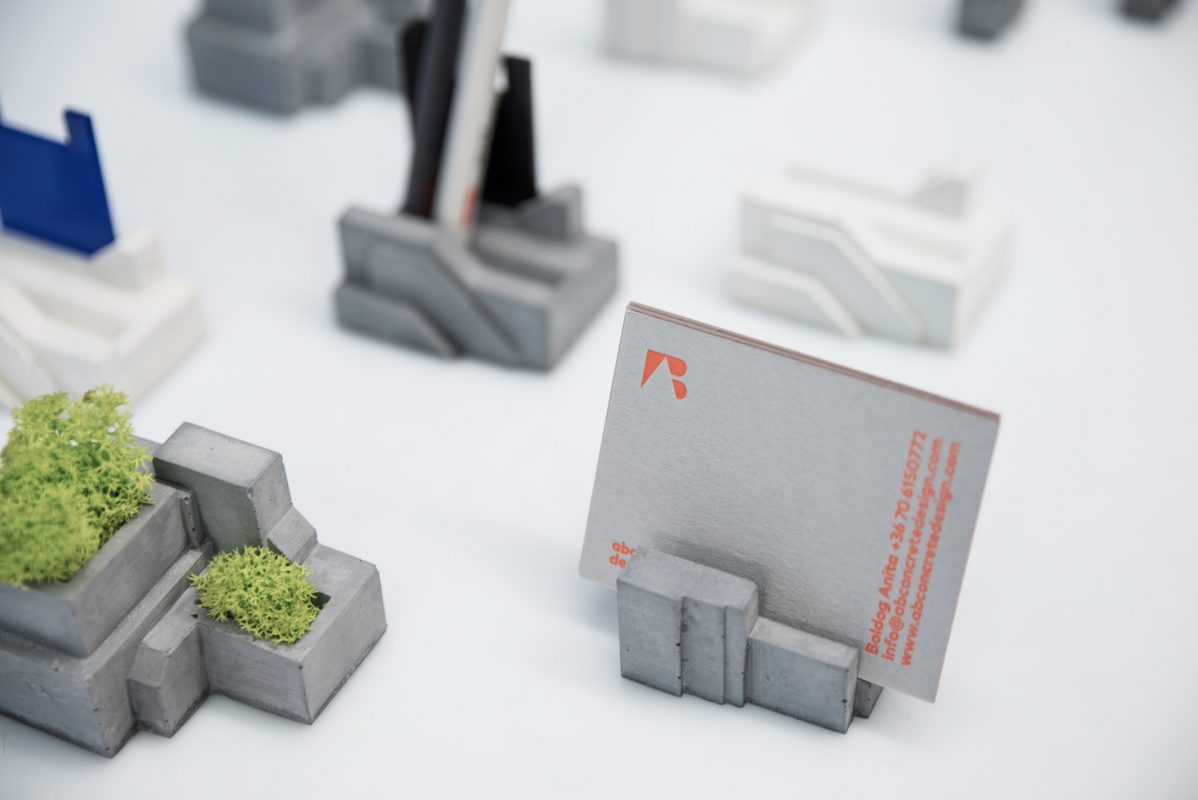 concrete design corporate gift collection: business card holder, pen holder, office desk equipment