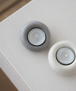 Designer concrete tealight holders in gray and white