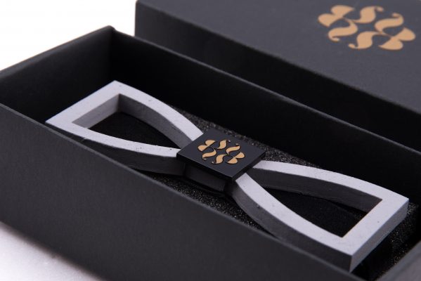 Cool designer bowtie with brand identity and custom made packaging
