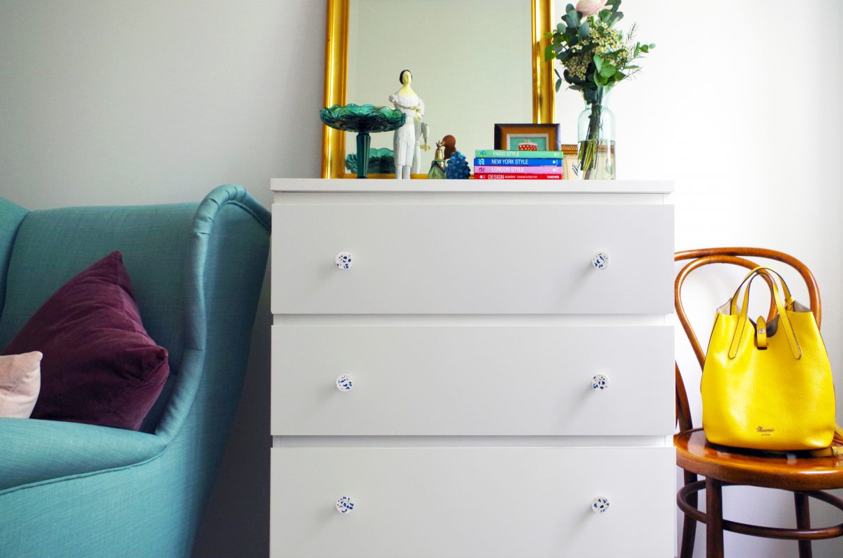 Terrazzo knobs with blue glass for ikea furnitures