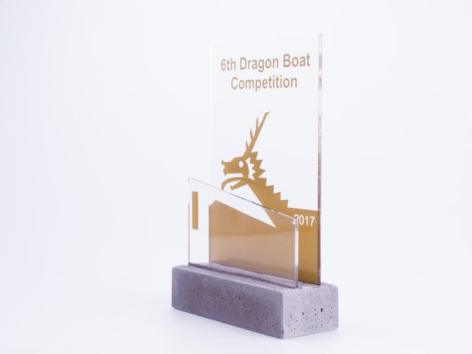 Concrete acrylic dragon boat trophy for construction companies' competition
