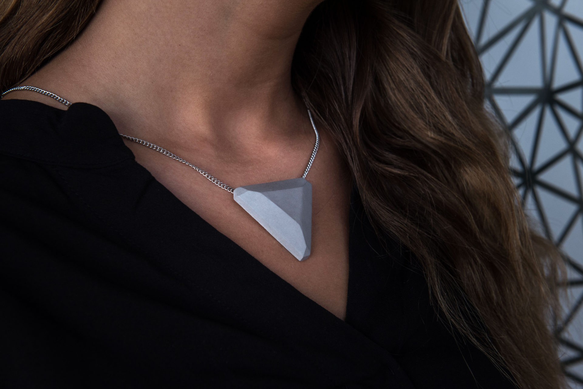 Triangle shaped concrete design necklace