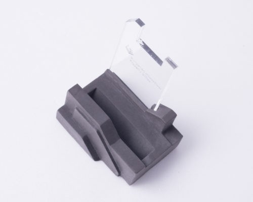 futuristic design pen holder from concrete and acrylic glass with custom brand logo for business gift