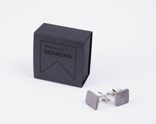Concrete cufflinks as corporate gifts with custom made giftbox for Skanska's business clients