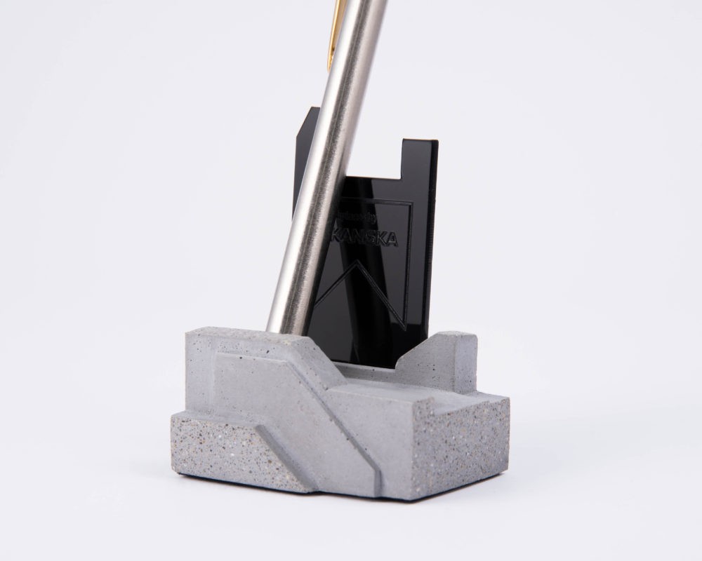 Terrazzo concrete pen holder as corporate gift for Skanska