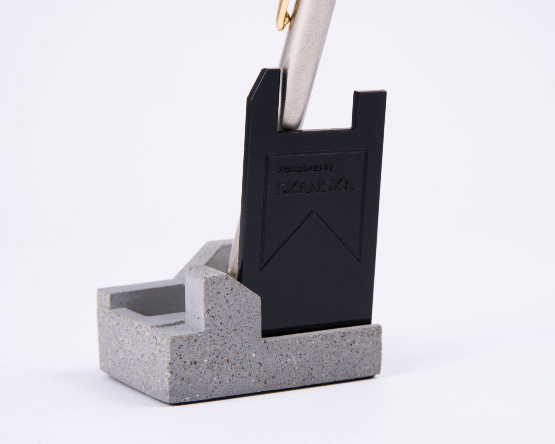 Exclusive branded pen holder for Skanska made of concrete