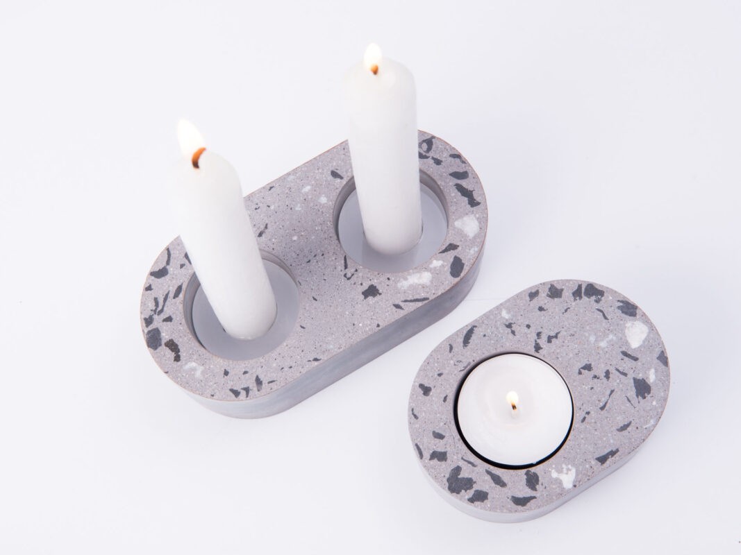 Terrazzo Candleholders 2.0 with Silver Candle Cups by Gilli Kuchik & Ran  Amitai for sale at Pamono