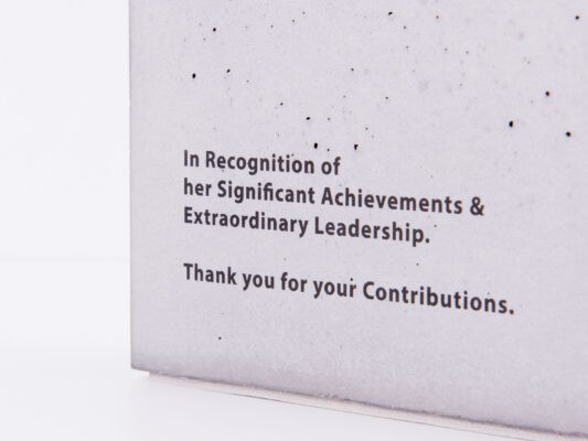 printed text on concrete award